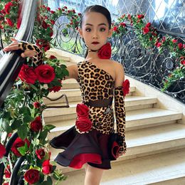 Stage Wear 2023 Latin Performance Dancing Dress Une épaule Leopard Dance Girls Professional Salsa SL8413