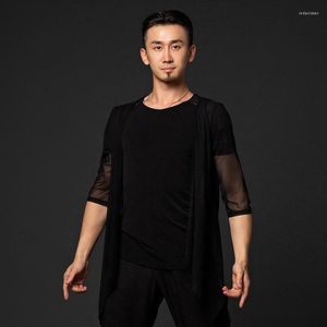 Stage Wear 2023 Men Latin Dance Shirt Adult Black Mesh Cardigan Top Ballroom Oefen Kleding Performance DQS1853