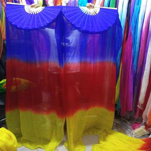 Stage Wear 2023 Echte Silk Dancing Fan Veils Sexy Belly Dance Pure Fans 180 90 cm Blue/Red/Yellow Dyed Color