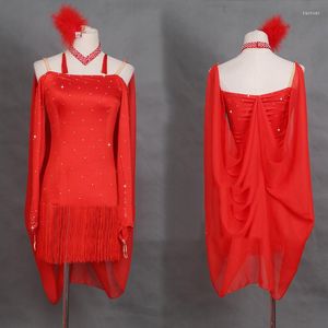 Stage Wear 2023 Sexy Latin Dance Dress Women Fashion Red Mouwess Jurken Lady Rumba Flamenco Competition Hoge kwaliteit kostuum B225