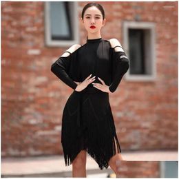 Stage Wear 2023 Invierno Tassel Femenino Latin Dance Dress Mujeres Finge Dancing Dancing para Ballroom samba tango CWD01 Drop entrega DHN0O