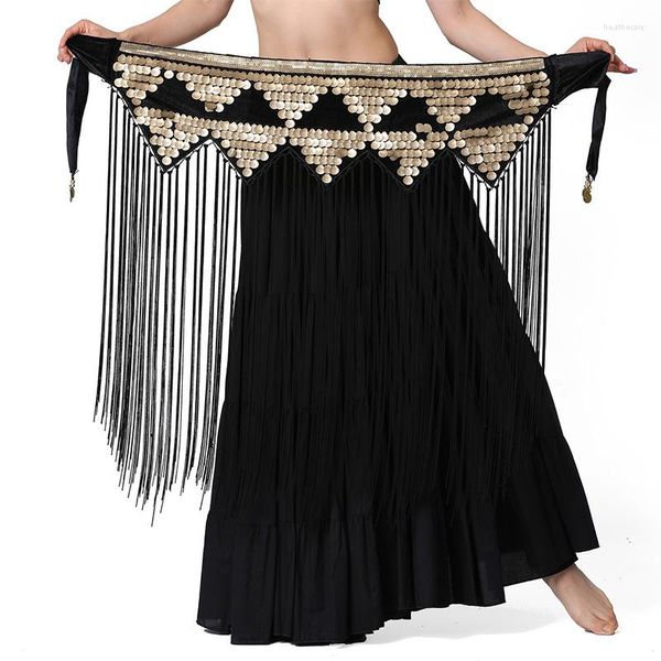 Vêtements de scène 2023 femme dynamique danse du ventre taille chaîne ceinture ornement femmes Triangle Long gland oriental paillettes noir hanche écharpe