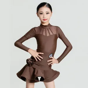 Stage Wear 2024 Autumn/Winter Latin Dance Dress Girl's Professional Advanced Long Sleved Performance Training Set Set