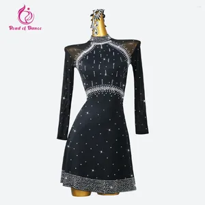 Wear 2024 Robe de danse latine noire Femmes Elegant Ballroom Dancewear Costume Jirt Feme Female Competition Filles Tenues Vêtements Samba