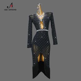 Stage Wear 2024 Zwart Latin Dance Professional Competition kleding Tassel Jurk Vrouwen Sexy Ballroom Rok oefenkleding Prom Come Ladie Y240529