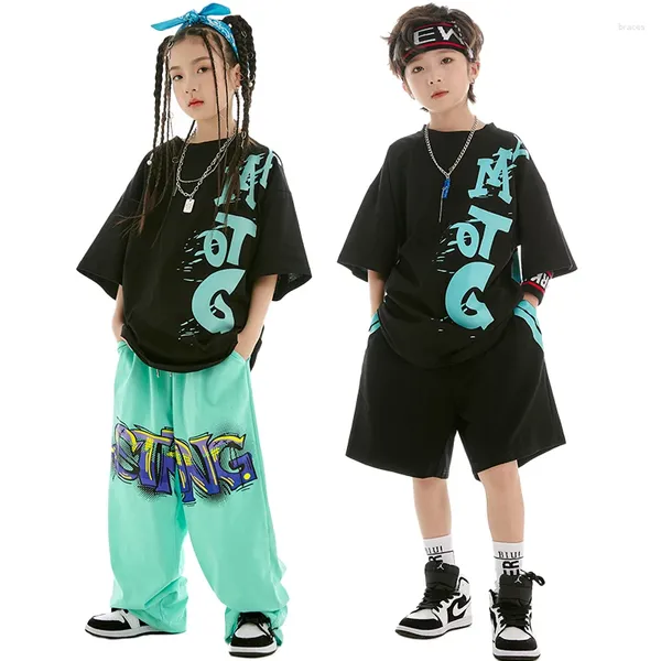 Stage Wear 2024 Garçons Hip Hop Vêtements de danse Lâche manches courtes T-shirt Pantalon Costume de rue Filles Jazz Pratique Vêtements Rave BL10358