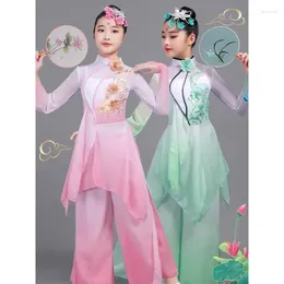 Stage Wear 2024 Chinese kostuum Hanfu Children's klassieke kostuums Paraplu Dance Ethnic Girls Yangko Clothing Fan