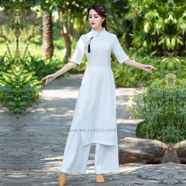 STATE Wear 2024 China tradicional cheongsam folk dance dispertino malla Mesh qipao pantalones orientales vintage