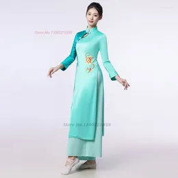 Stage Wear 2024 Chino Vintage Dance Dress National Flower estampado Qipao Tops Juego de práctica de rendimiento tradicional