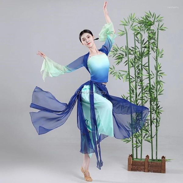 Stage Wear 2024 Robe de spectacle de danse classique pour femmes, fluide chinois, ample, entraînement moderne, pantalon à jambes larges, ensemble W139