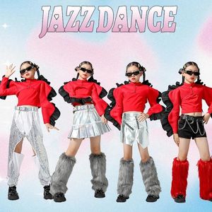 Etapa desgaste 2024 jazz trajes de baile moderno para niños tops rojos pantalones de astilla traje niñas hip hop rendimiento rave ropa dqs15293