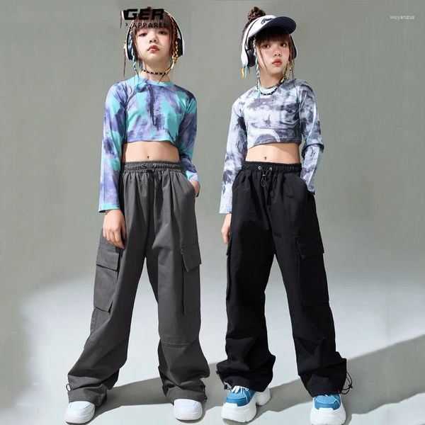 Stage Wear 2024 Costumes de danse moderne Jazz pour filles Crop Top Cargo Pantalon Costume Enfants Hip Hop Performance Rave Vêtements DN16480