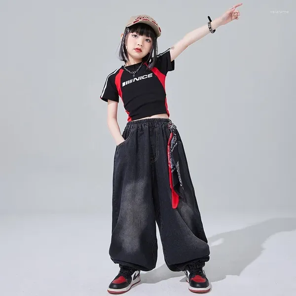 Wear 2024 Vêtements pour enfants Jazz Modern Dance Performance Vêtements pour filles Crop Tops Black Pantal