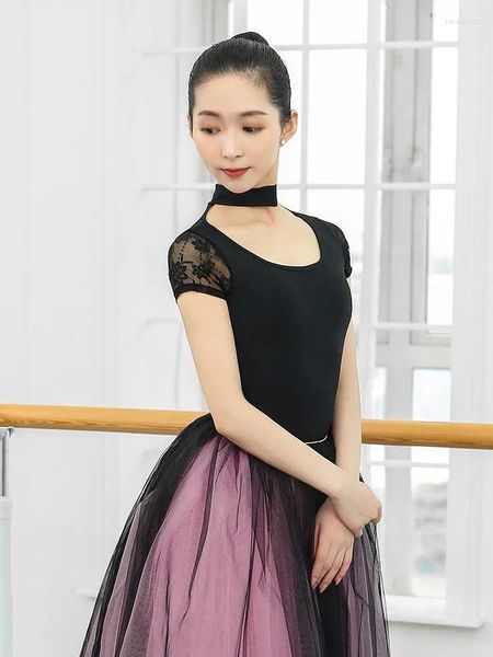 Stage Wear 2024 Justaucorps de ballet en dentelle pour filles Femmes Ballerinar Dancewear Vêtements de pratique pour adultes Petit col montant