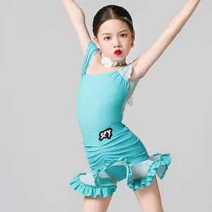 Stage Wear 2024 Latin Dance Professional Dress Girls Onregelmatige top Skirts Kids Samba Chacha Performance kostuums XS7788