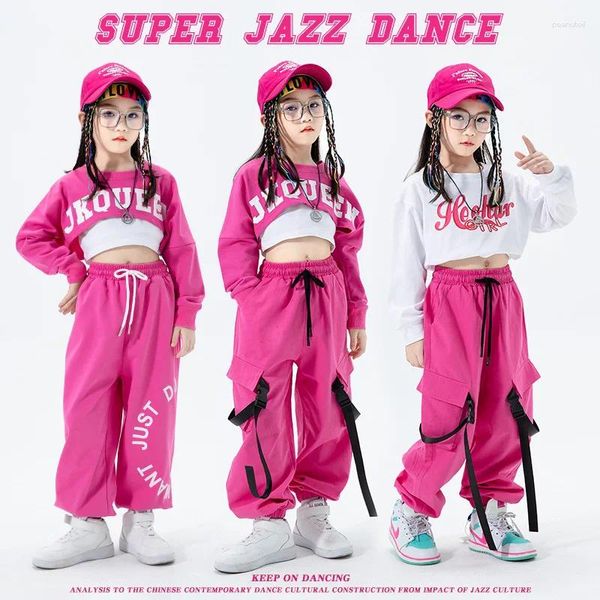 Stage Wear 2024 Costume de jazz rose pour filles Vêtements de danse Hip Hop Crop Tops Pantalons Tenue de performance moderne Kpop BL9434