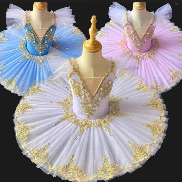 Stage Wear 2024 Costumes de gymnastique de danse professionnelle Jupe de ballet Jupe de dentelle soluble dans l'eau Costume de cygne pour enfants adultes