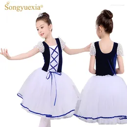Stage Wear 2024 Tutu romantique Giselle Costumes de ballet filles enfant Velet longue robe en tulle Skate ballerine à manches courtes dentelle