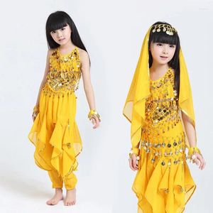 Stage Wear 2024 Sari Enfants Belly Dance 2-3-4-5pcs Costume Set Costumes Bollywood pour filles Rouge / Rose Rouge / Jaune 3 couleurs