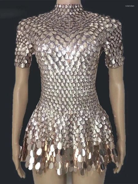 Stage Wear 2024 Brillant Belle Paillettes Mini Robe Costume Célébrer Strass Body Anniversaire Robes D'argent Sexy Discothèque Justaucorps