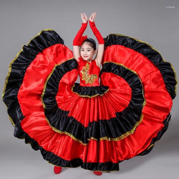 Etapa desgaste 2024 traje español niña largo rojo vestido de flamenco disfraces para niños ropa falda de salón niñas vestidos de baile infantil