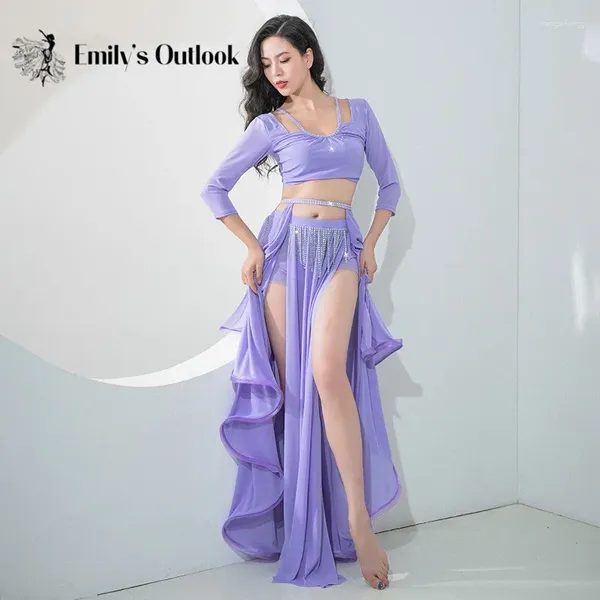 Wear 2024 Femmes Bellydance Costume Set 2 pièces Belly Dance Practice Performance Show Competition Competition Tentime à manches longues Jupe Top