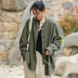 Stage Wear 2024 vrouwen Chinees Traditionele Tang Suit linnen Zen Hanfu Cardigan Ladies Tai Chi Tops Vintage katoenen vrouwelijke kleding