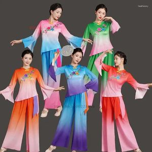 Stage Wear 2024 Femmes Costume de danse traditionnelle Chinois National Fleur Imprimer Tops Pantalons Ensemble Performance Pratique Vintage Hanfu
