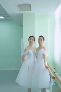 Stage Wear 2024 Costumes de ballet Costumes de fée pour adultes Robe de jeu Spectacle Professionnel PengPeng Jupe Blanc Long Voile Ballet