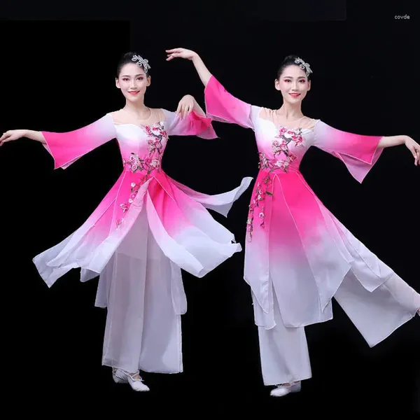 Etapa desgaste 2024hanfu mujeres danza clásica rendimiento traje femenino étnico jiangnan paraguas fan adulto yangko vestido