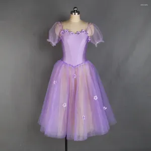 Stage Wear 20531 Puff Mouwen Long Romantic Ballet Dance Tutu Purple Spandex Bodice Tuchard Jurk Gilrs en Women Ballerina -kostuums