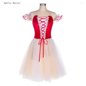 Stage Wear 22090 Camisole Corsage en velours rouge avec tulle ivoire Tutu Costume de ballet romantique Filles Femmes Performance