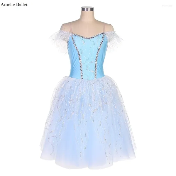 Usure de scène 22091 OFF SILD BLUE BLOCE SPANDEX COLICE AVEC SULLUMET TULLE TUTU Costume de ballet romantique Girlwomen Performance