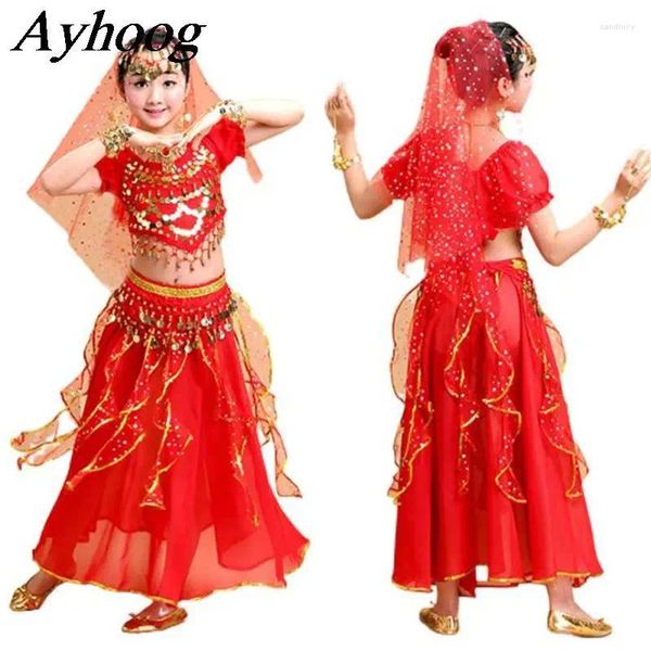 Costumes de danse du ventre pour enfants, ensemble de 2 pièces, hauts orientaux, jupe, tenue pour filles, vêtements de danse Bollywood égyptiens