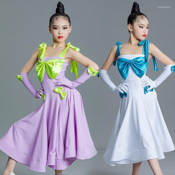 Vêtements de scène 3 couleurs valse robes de danse modernes filles robe de concours de danse de salon sans manches latine SL8580