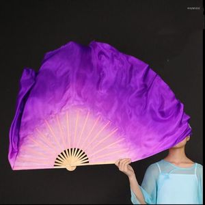 Stage Draag 30 inch Chinese volksdans Silk Veil Women Yangko Fan Pair Real Half Moon Show Props AdultSpink Purple Gradient