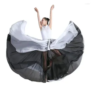 Stage Wear 360 540 720 degrés jupe en mousseline de soie ballet danse du ventre femmes deux couches couleur épissage jupes longues danseur pratique