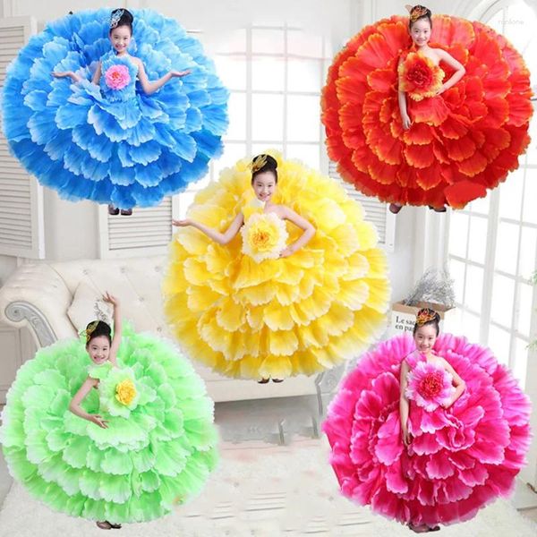 Stage Wear 360/540/720 Girl Girl Flamenco Dance Dress Kids Flower Pétalo español Gypsy Swing Swing Disfraz