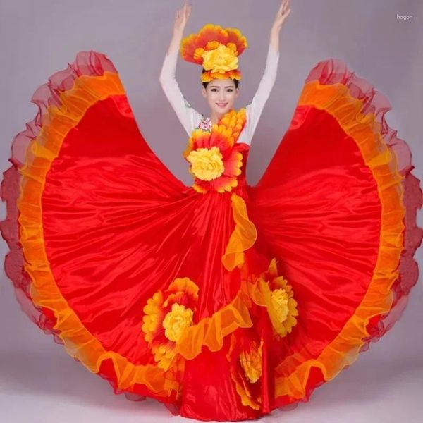 Stage Wear 360 degrés espagnol corrida ventre danse robe jupe longue robe flamenco fille robes rouges pour femmes vêtements gitans