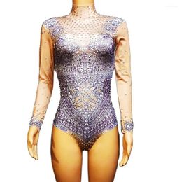 Stage Wear 3D Imprimer Justaucorps Skinny Combinaisons À Manches Longues Violet Femmes Bodys Pole Dancing Costumes Discothèque Chanteur