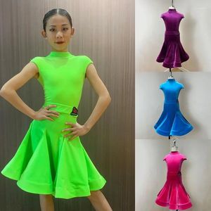 STAGE PEUR 4 couleurs Velvet Latin Dance Robe Girls National Standard Balroom Competition Contracs Costume professionnel