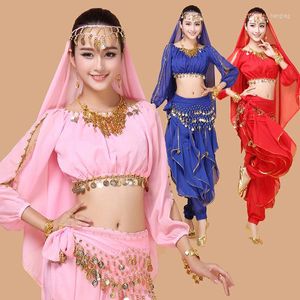 Stage Wear 4pcs Belly Dance Costume Femme Bollywood Robe Performance Bellydance Tribal Dancing Ensembles