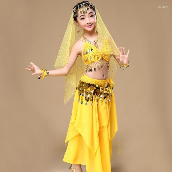 Vêtements de scène 4 pièces filles Costumes de danse du ventre conception orientale enfants robes inde Bollywood tenue professionnelle enfants