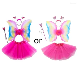 Wear 4pcs Girls for Butterfly Costume Set Princess Jirt Rainbow Wing Band Band Fairy Wand Halloween Cosplay Dress Up