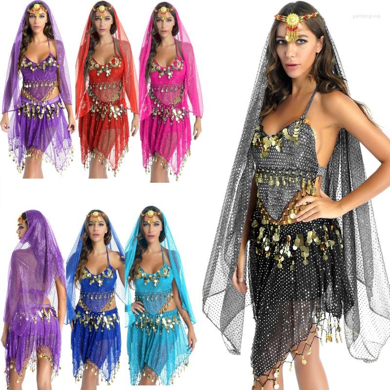 Stage Wear 4pcs / Set Femmes Costumes de danse du ventre pour adultes Inde Gypsy Halloween Carnaval Bellydance Egypte Costume de danse