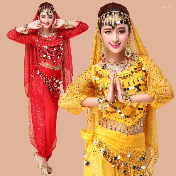 Vêtements de scène 4 pièces/ensemble femmes Costumes de danse du ventre Oriental egypte danse adulte Bollywood Performance vêtements
