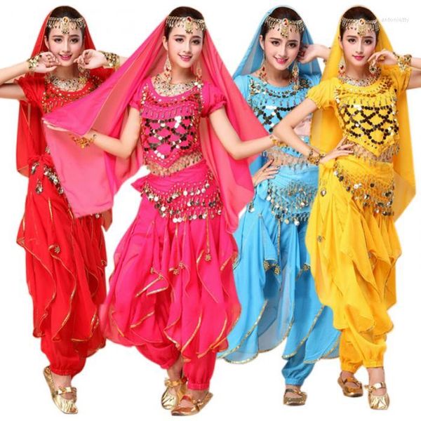 Etapa desgaste 4 unids conjuntos sexy india egipto trajes de danza del vientre bollywood adulto vestido de danza del vientre traje de baile para mujer