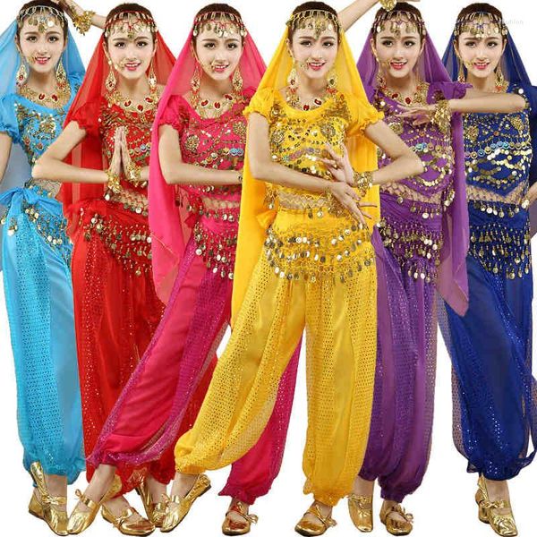 Stage Wear 4pcs Ensembles Sexy Inde Egypte Costumes de danse du ventre Bollywood Robe Bellydance Vêtements de danse pour femmes