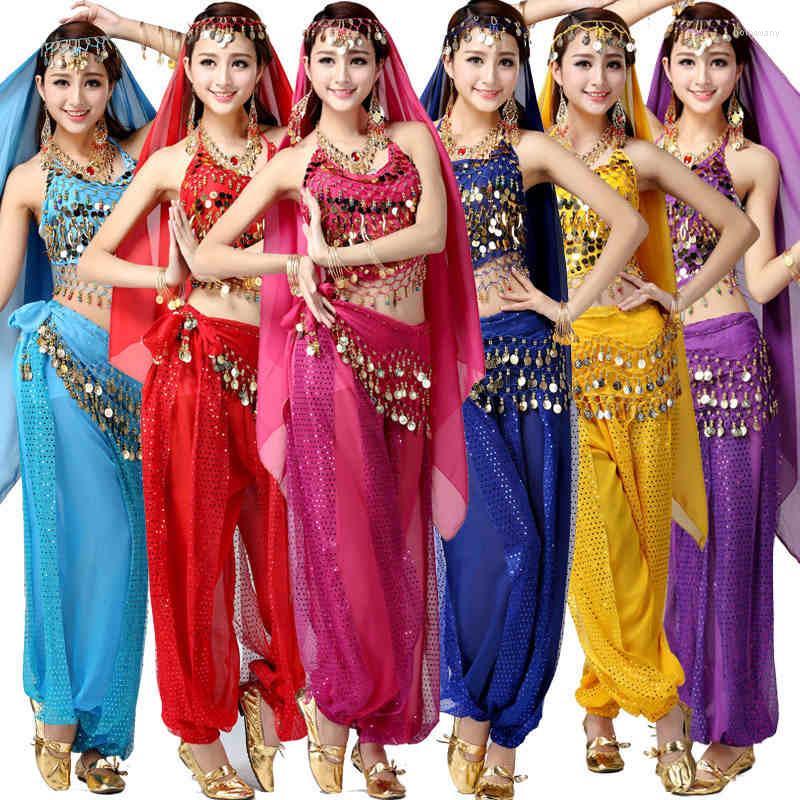 Sahne Wear 4pcs Setleri Seksi Hindistan Mısır Göbek Dans Kostümleri Bollywood Elbise Bellydance Kadınlar Dans Kostüm