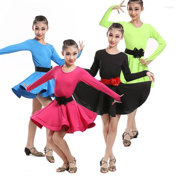 Desgaste de la etapa 5color Kid Children's Professional Latin Dance para la venta Dress Girls Patterns Ballroom Dancing Dresses Kids Rumba Cha Costume
